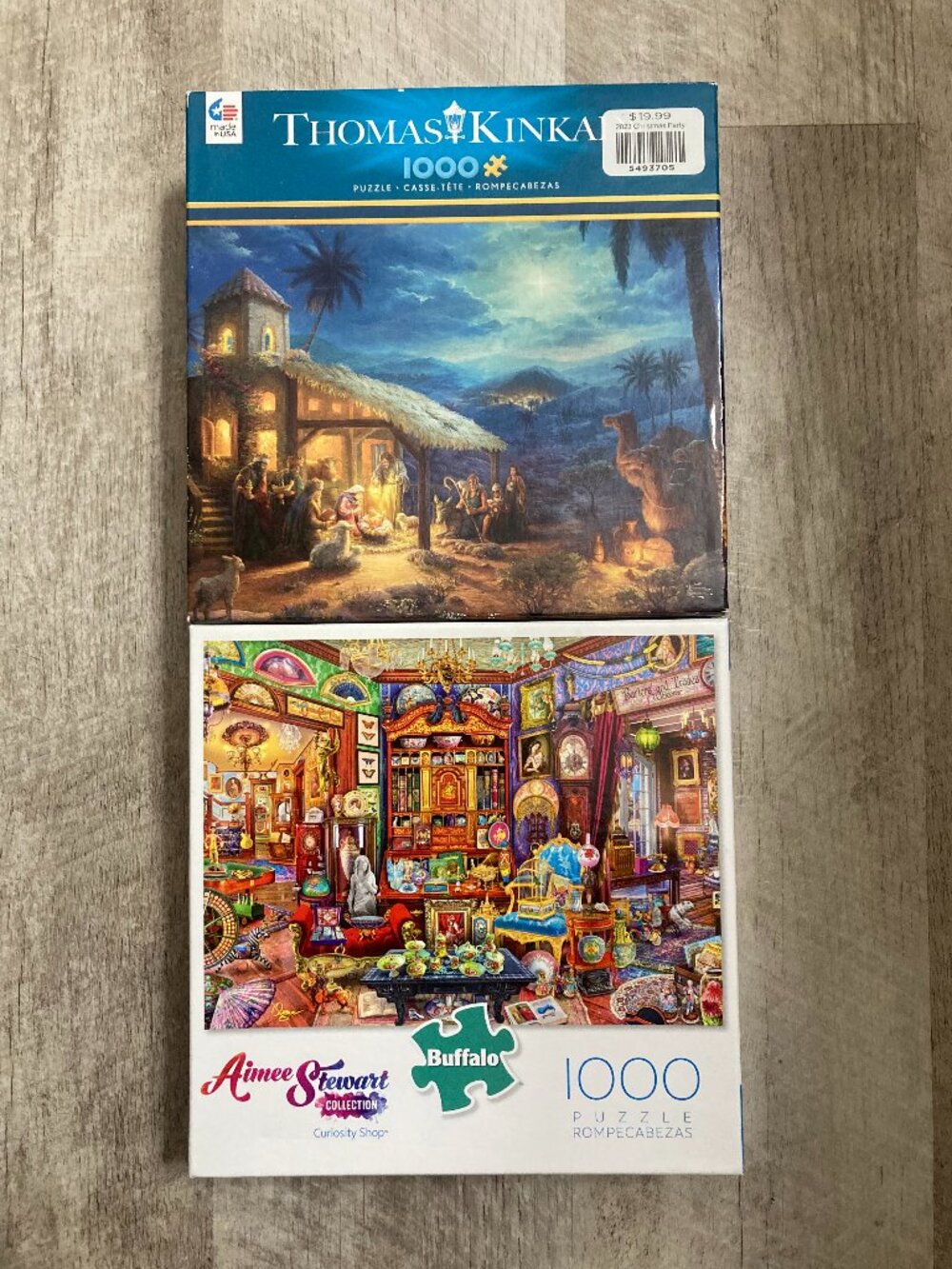 2 1000 Piece Puzzles - Thomas Kincade Christmas and Aimee Stewart Curiosity Shop